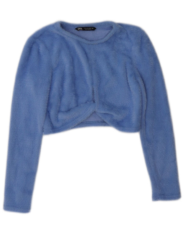 Zara Damen Boleropullover UK 10 Small Blaues Nylon