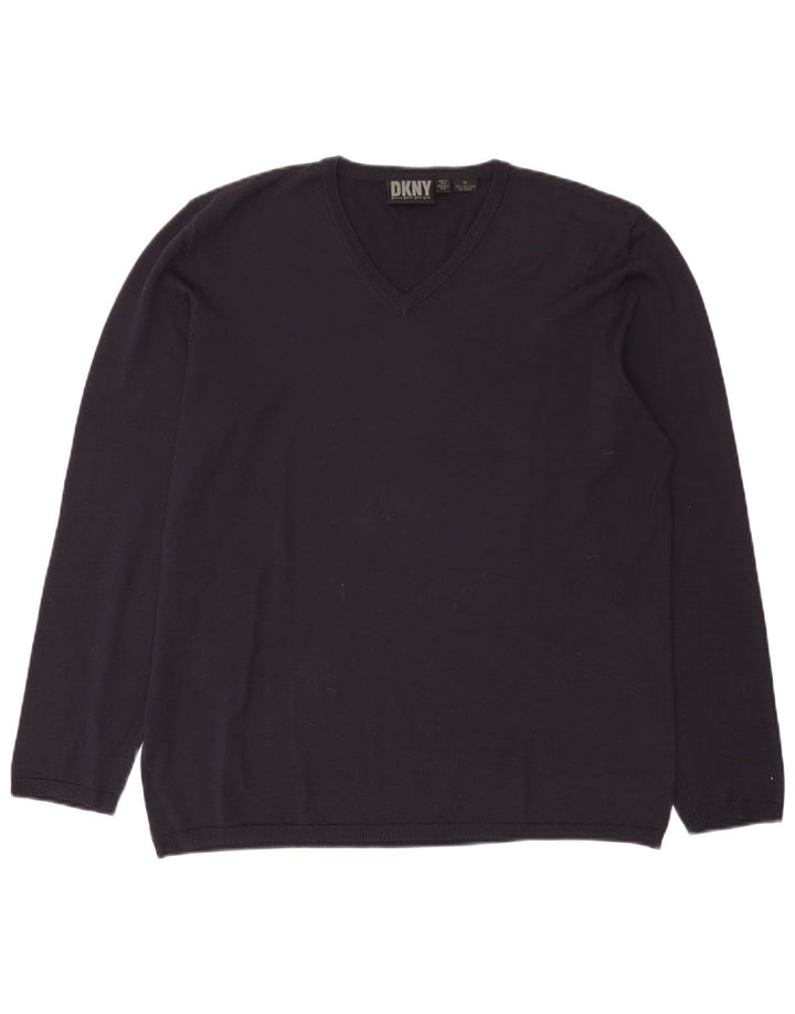 Dkny Herren-Pullover mit V-Ausschnitt, XL, Marineblau, Seide
