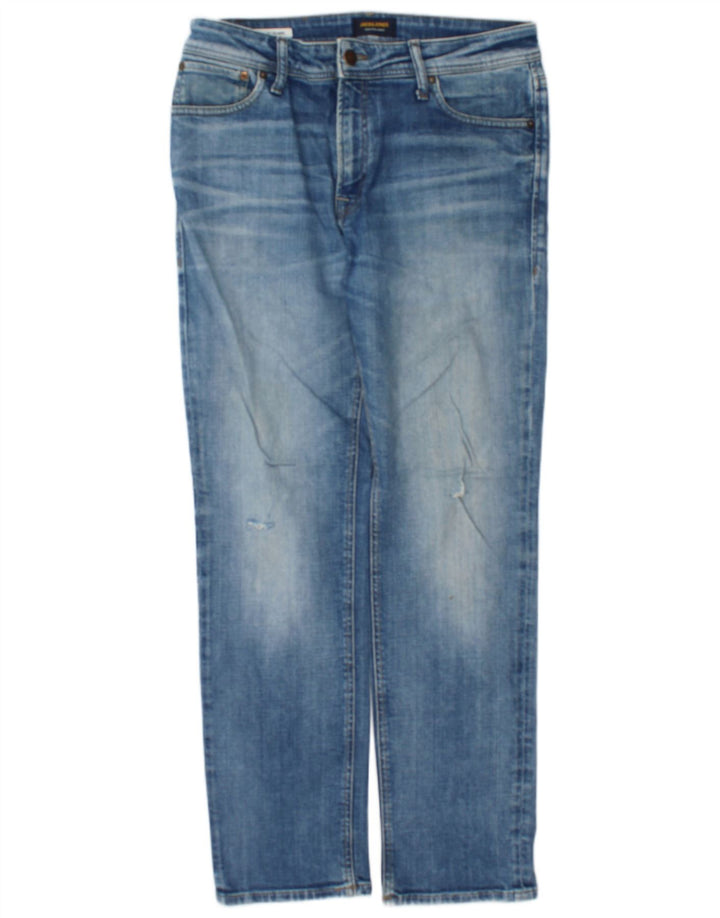 Jack & Jones Herren Distressed Straight Jeans W32 L32 Blaue Baumwolle