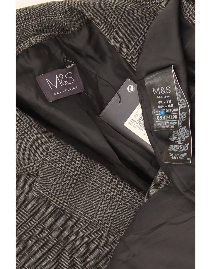Marks & Spencer Damen-Blazer mit 1 Knopf, UK 18, XL, grau kariert, Polyester
