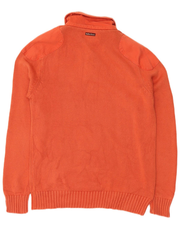 Marlboro Classics Herren-Pullover mit Knopfkragen, Größe L, Orange, Baumwolle