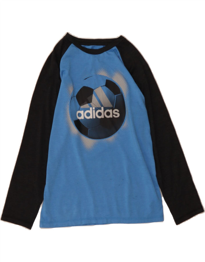 ADIDAS Boys Graphic Top Long Sleeve 10-11 Years Medium Blue Colourblock Vintage Adidas and Second-Hand Adidas from Messina Hembry 