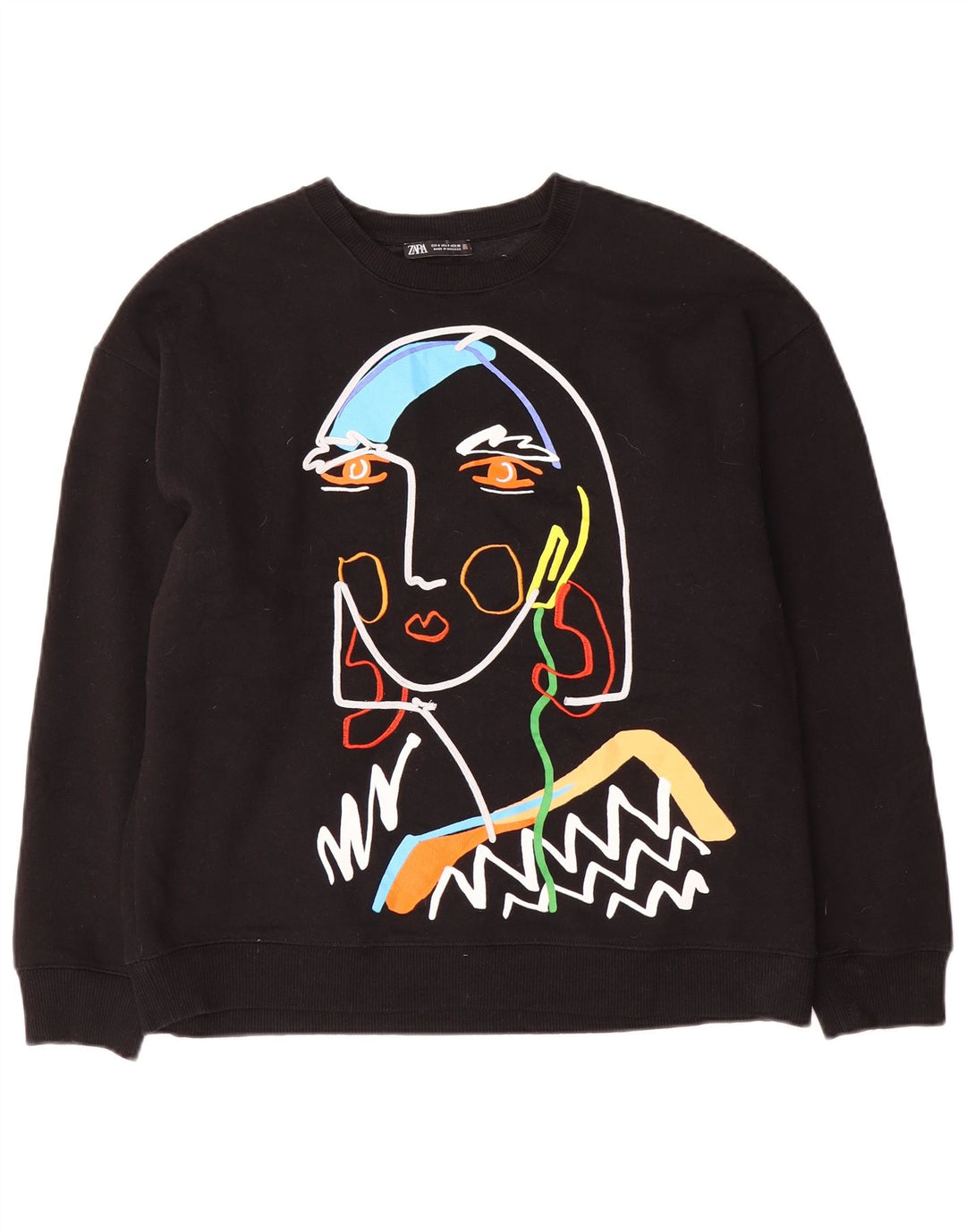 Zara Damen-Sweatshirt mit Grafik-Übergröße, Gr. 10, Größe S, Schwarz, Baumwolle