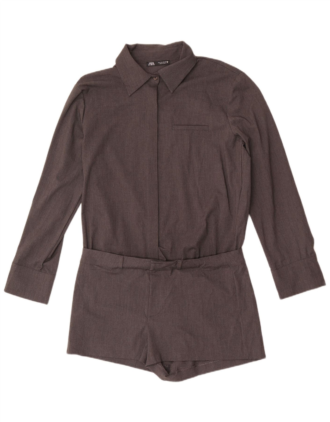 Zara Damen Shirt Playsuit UK 16 Large Grau Polyester