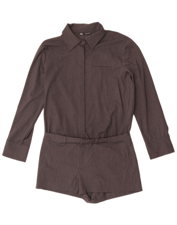 Zara Damen Shirt Playsuit UK 16 Large Grau Polyester