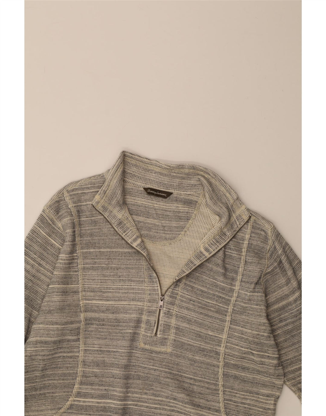 TOMMY BAHAMA Womens Oversized Sweatshirt Jumper UK 16 Large Grey Pinstripe Vintage Tommy Bahama and Second-Hand Tommy Bahama from Messina Hembry 
