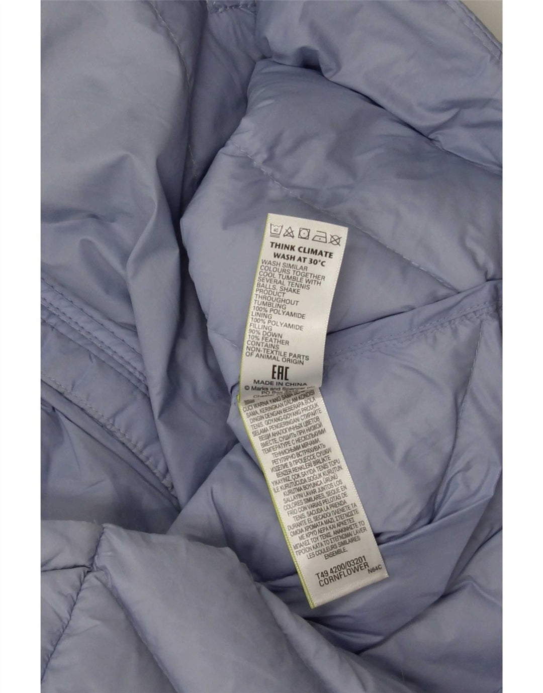 Marks & Spencer Damen Wattierte Jacke UK 12 Mittelblaues Polyamid