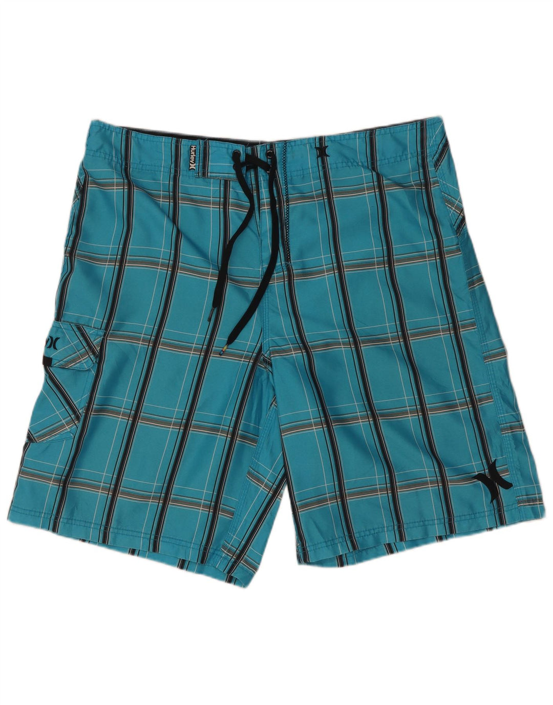 Hurley Herren-Badeshorts, groß, blau kariert, Polyester