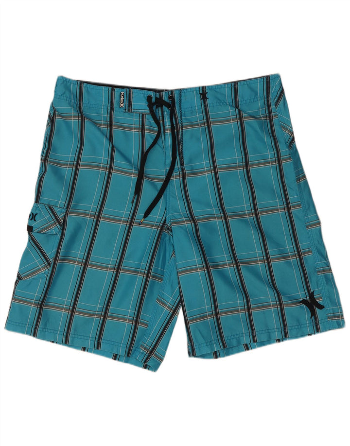 Hurley Herren-Badeshorts, groß, blau kariert, Polyester