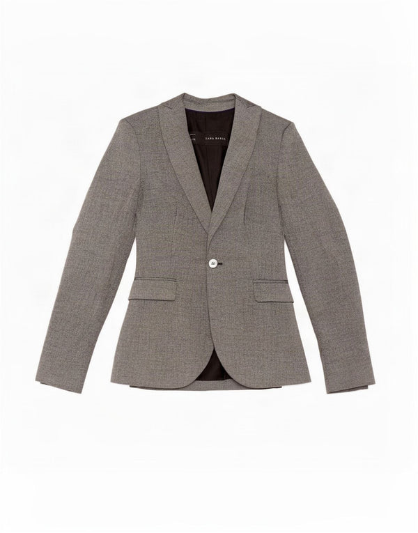 Zara Damen 1-Knopf-Blazerjacke UK 6 XS Graues Polyester