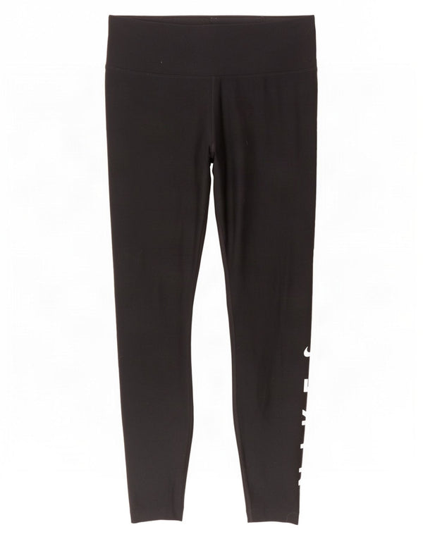 Nike Womens Dri Fit Graphic Leggings UK 14 Medium Black Polyester