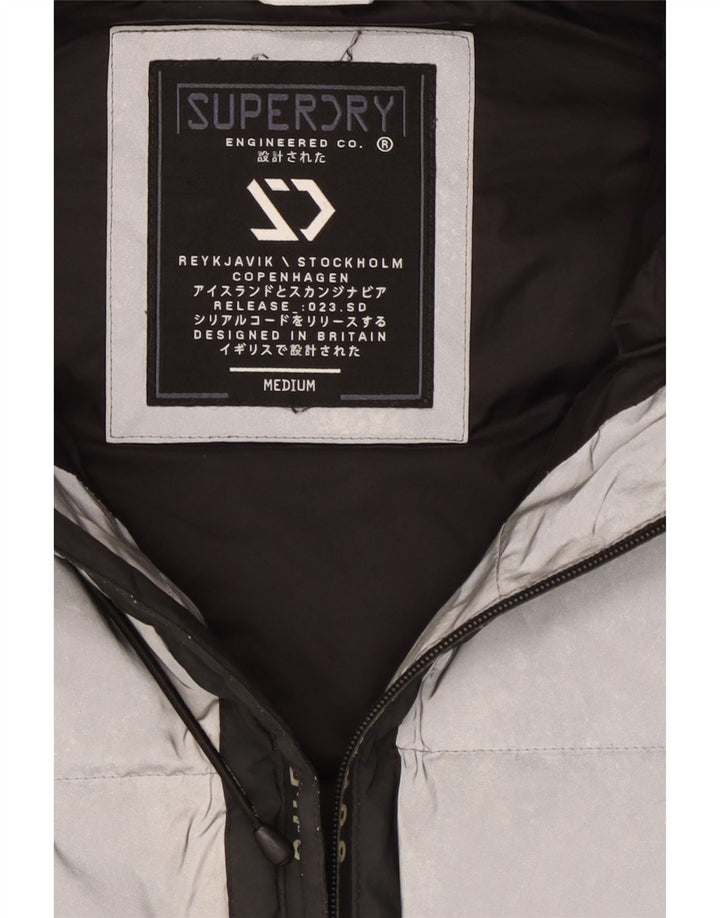 Superdry Herren Graphic Hooded Wattierte Jacke UK 38 Mittelsilber Farbblock