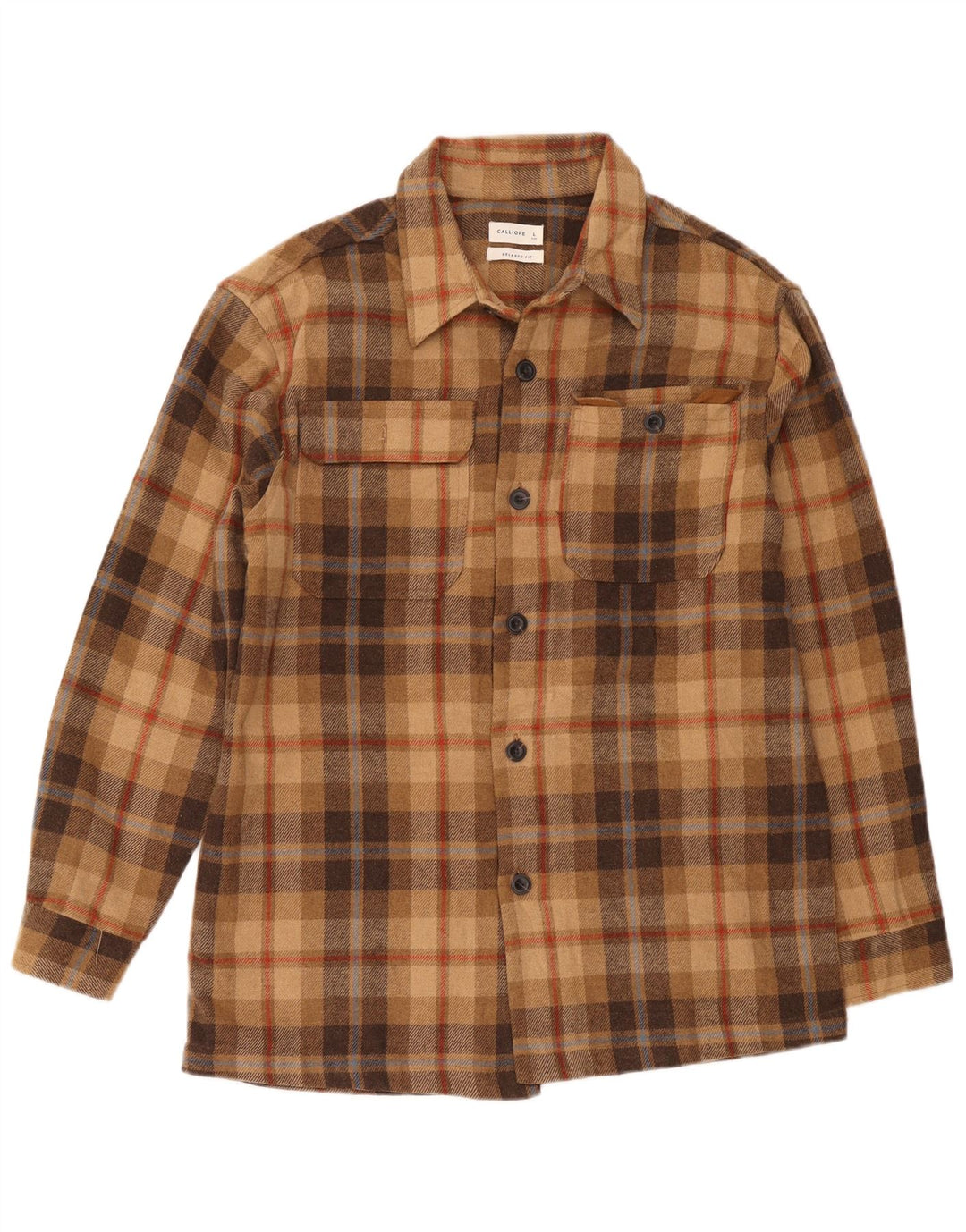 Calliope Herren-Flanellhemd mit entspannter Passform, großes braun kariertes Polyester