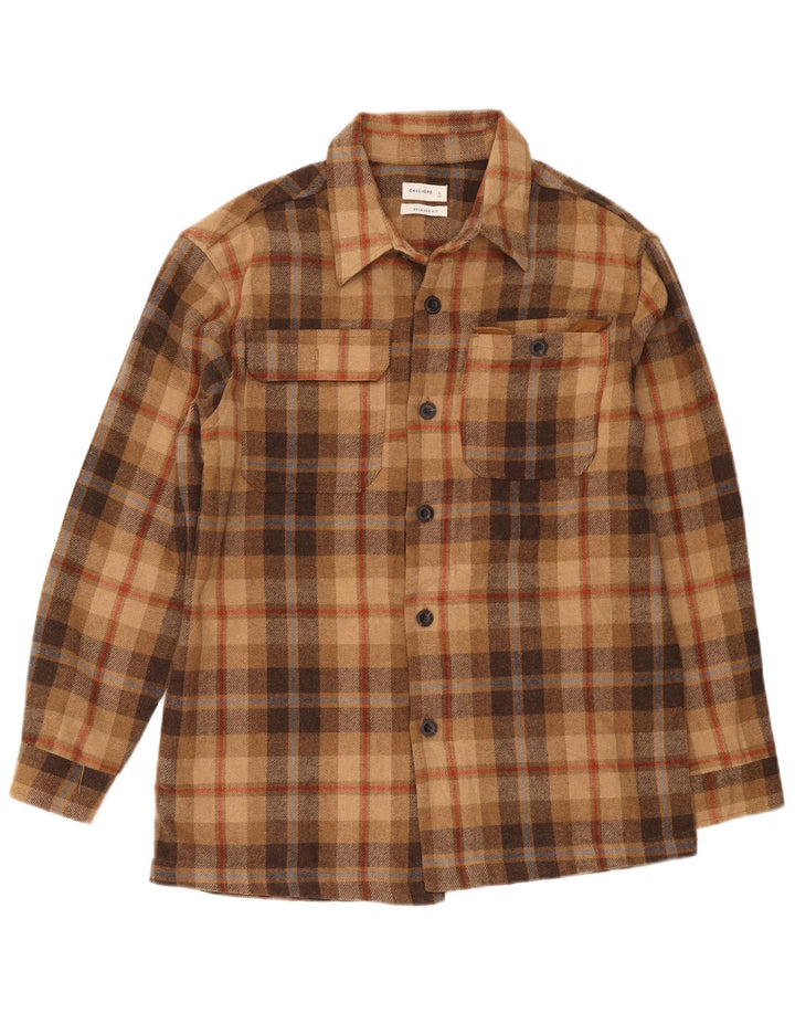 Calliope Herren-Flanellhemd mit entspannter Passform, großes braun kariertes Polyester
