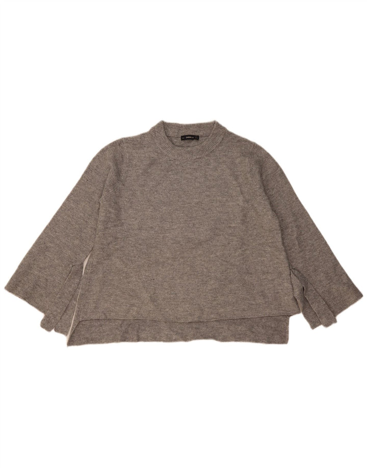 Zara Damen-Pullover, übergroß, Rundhalsausschnitt, Gr. 14, Mittelgrau meliert
