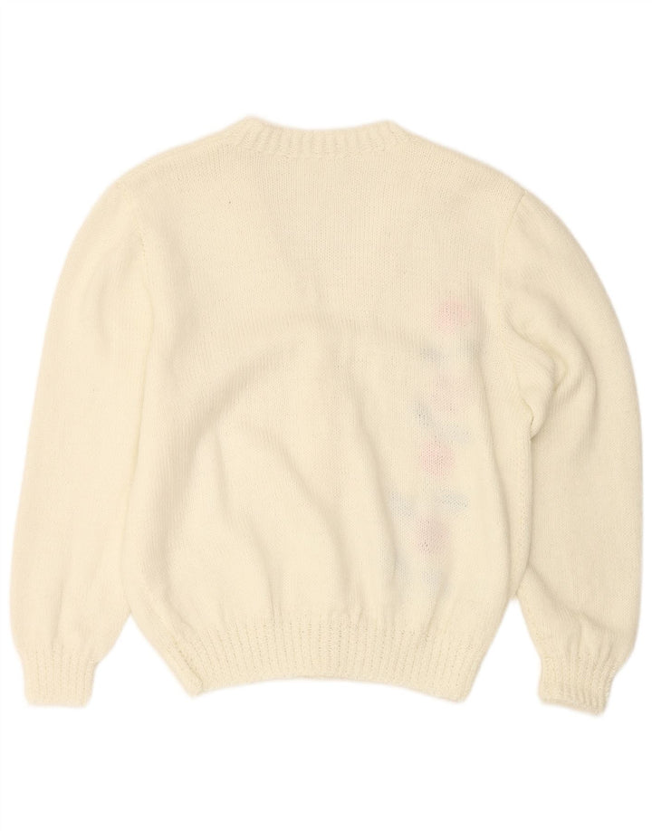 VINTAGE Damen Strickjacke Pullover UK 16 Large Off White Floral