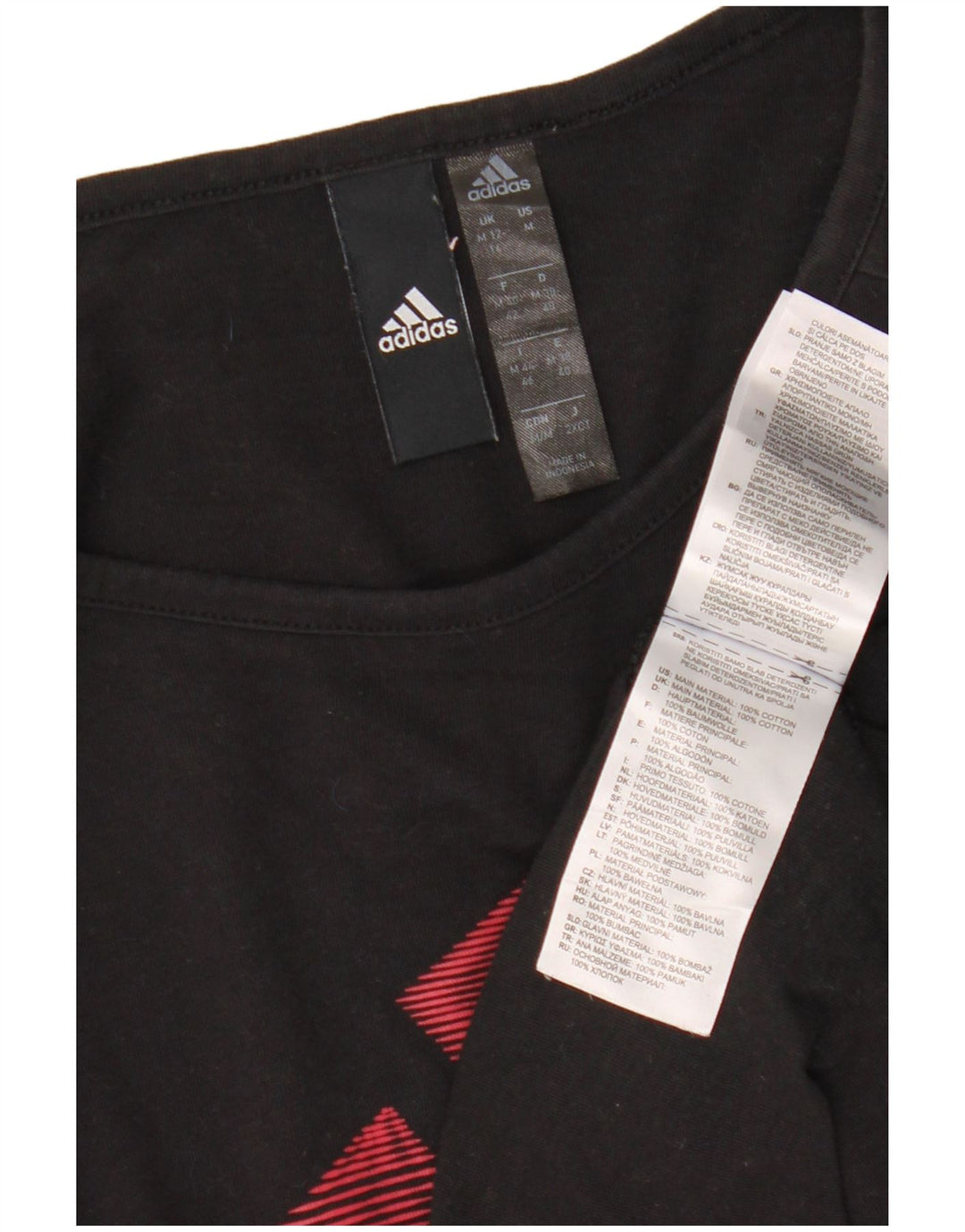 ADIDAS Damen Crop Graphic T-Shirt Top UK 12/14 Mittelschwarze Baumwolle