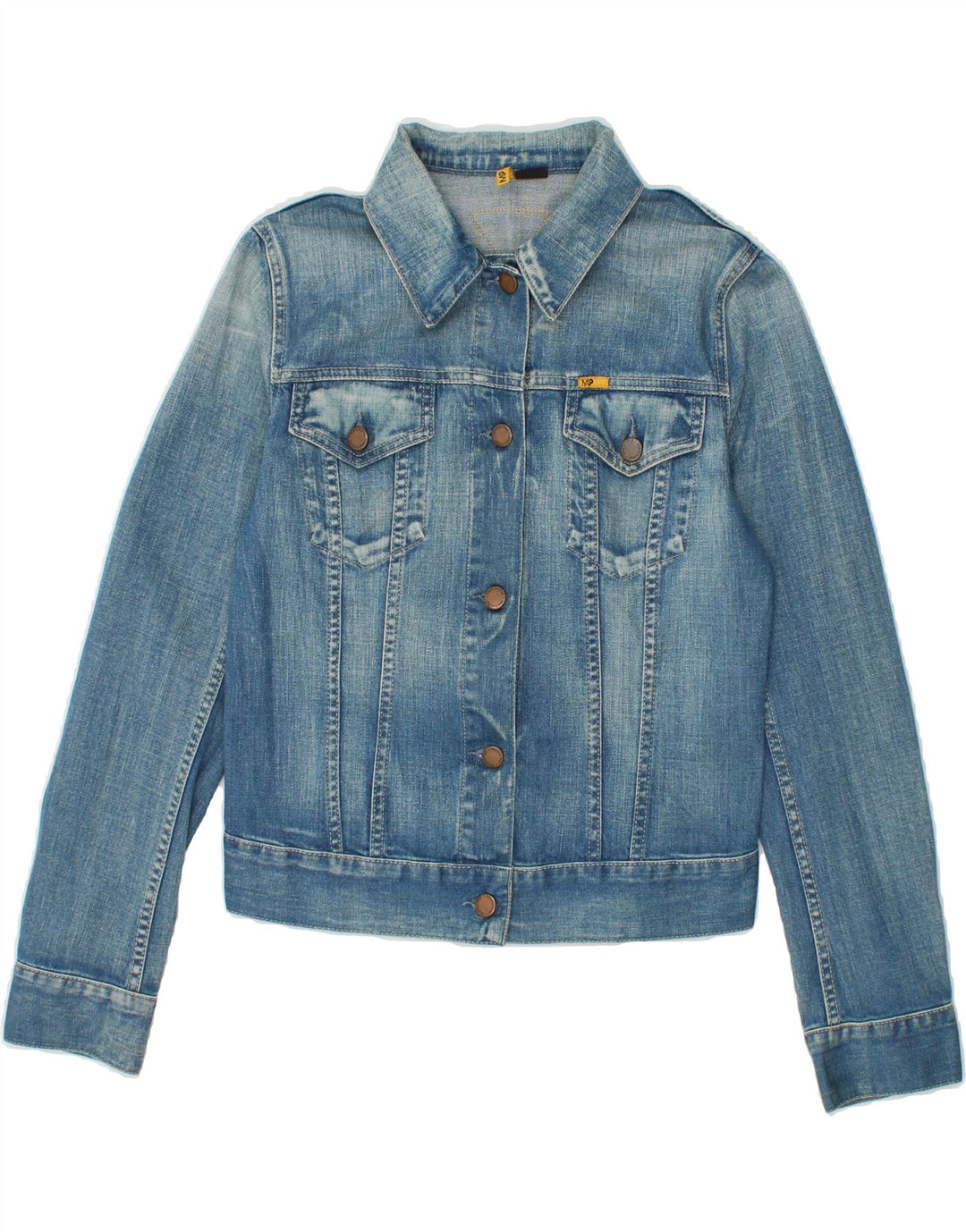 MELTIN' POT Womens Crop Denim Jacket UK 10 Small Blue Cotton Vintage Meltin' Pot and Second-Hand Meltin' Pot from Messina Hembry 