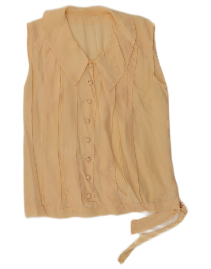 Vintage Damen Ärmelloses Blusentop UK 10 Klein Gelb