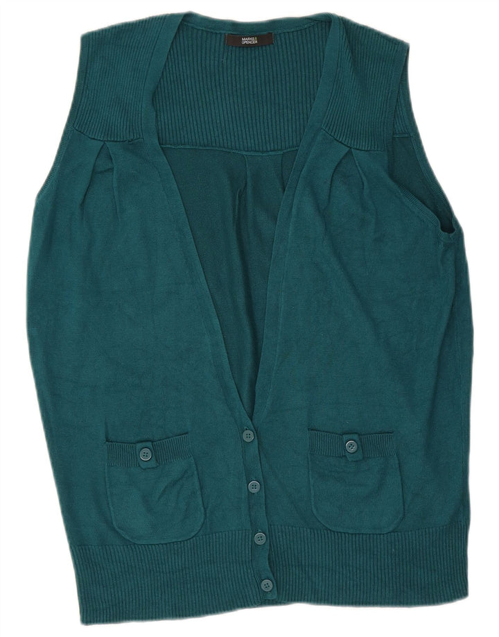 Marks & Spencer Damen Ärmelloser Cardigan-Pullover UK 12 Mittelgrün