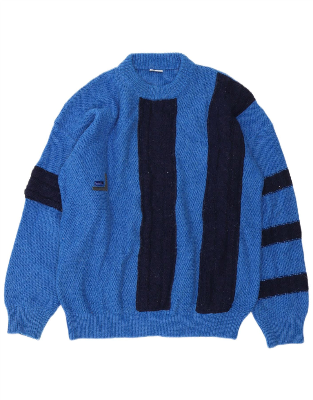 Vintage Herren-Pullover mit Rundhalsausschnitt, Größe 52, groß, blau, Farbblock