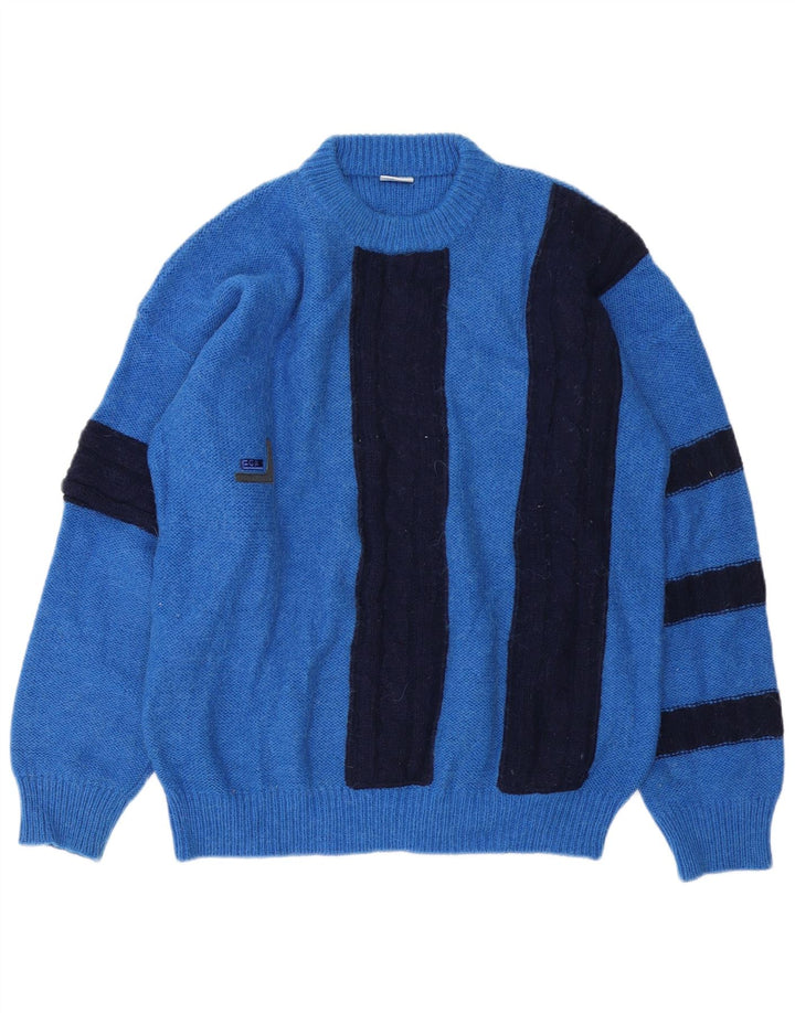 Vintage Herren-Pullover mit Rundhalsausschnitt, Größe 52, groß, blau, Farbblock