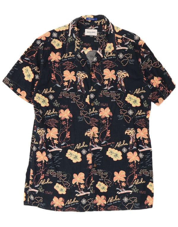 Jack & Jones Herren Grafik-Kurzarmhemd, groß, schwarz, geblümt, hawaiianisch