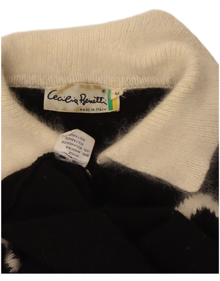 CECILIA BENETTI Damen-Pullover mit Polokragen, Gr. 14, mittelschwarz, geblümt
