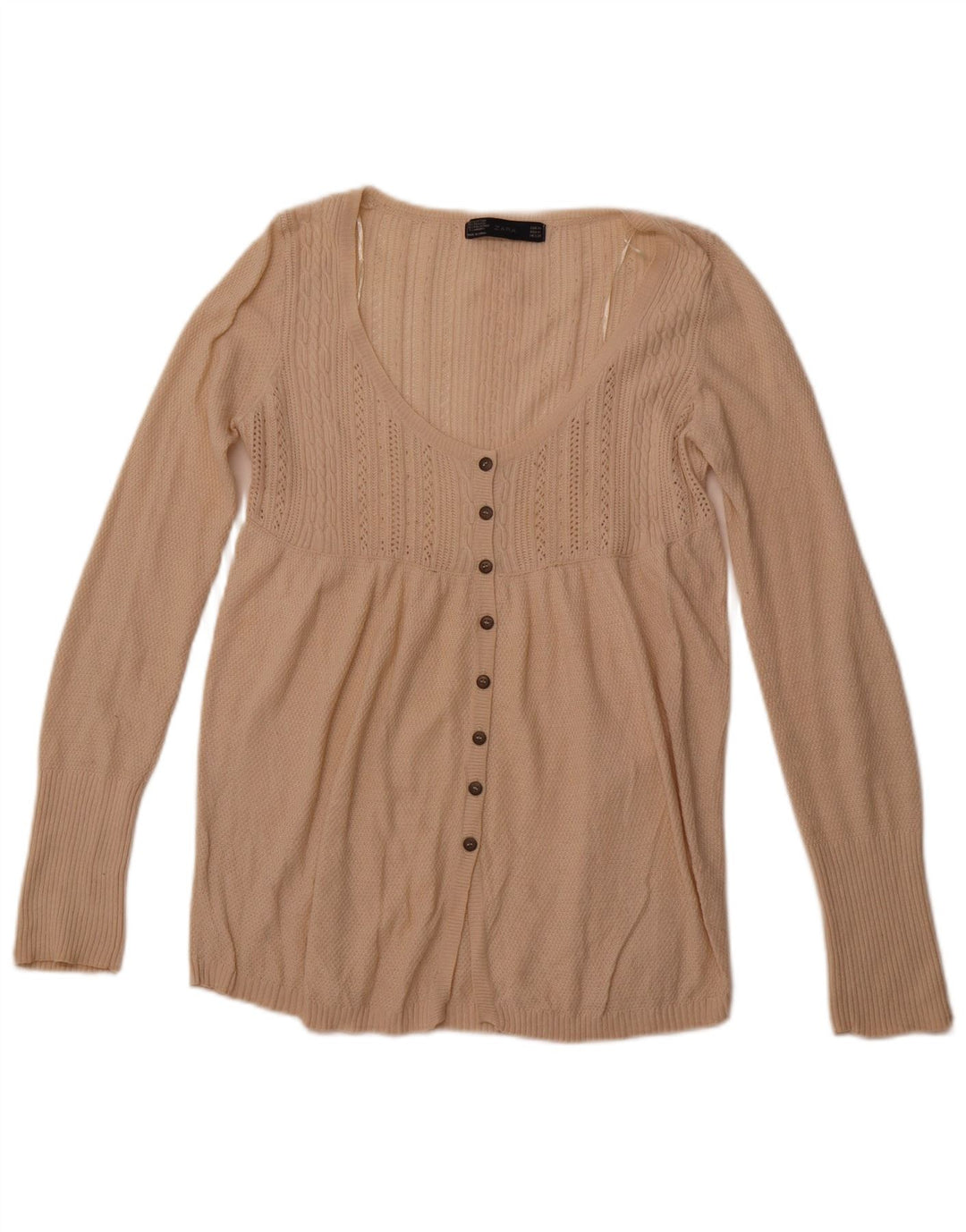 ZARA Damen-Cardigan-Pullover UK 12 Mittelbeige Baumwolle