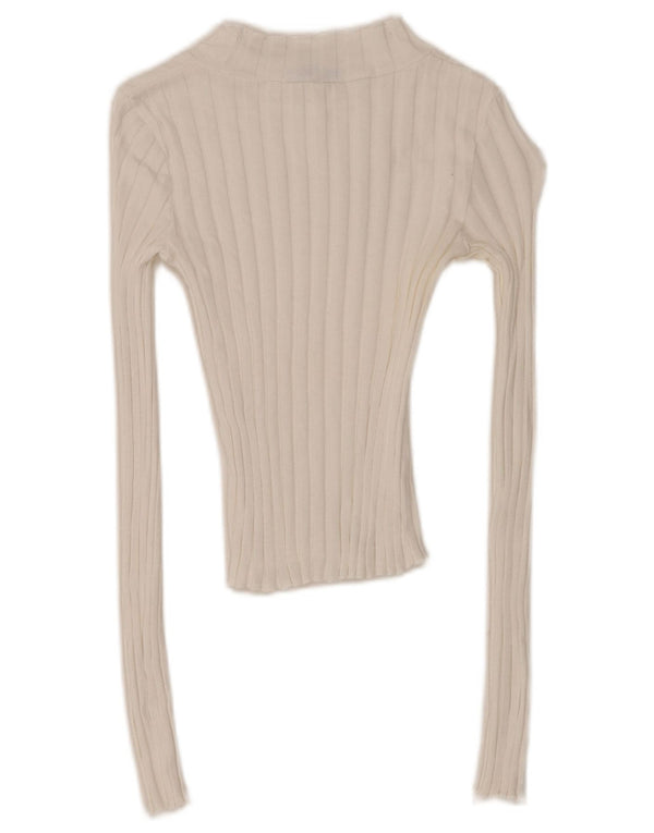 Zara Damen Trafaluc Crop Top Langarm UK 8 Small Weiß