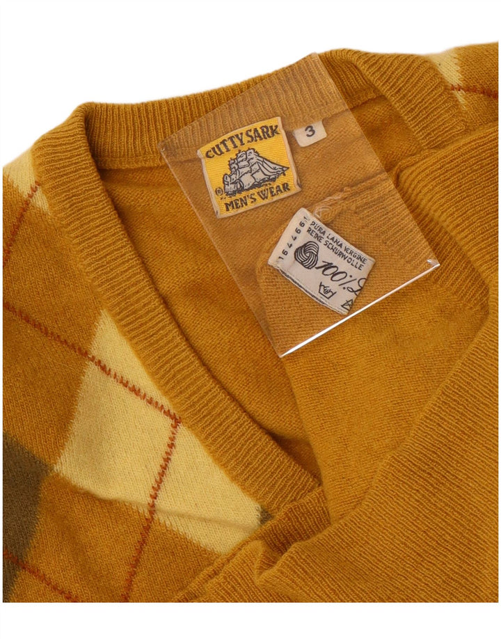 Cutty Sark Herren-Pullover mit V-Ausschnitt, klein, gelbe Argyle-/Diamantwolle