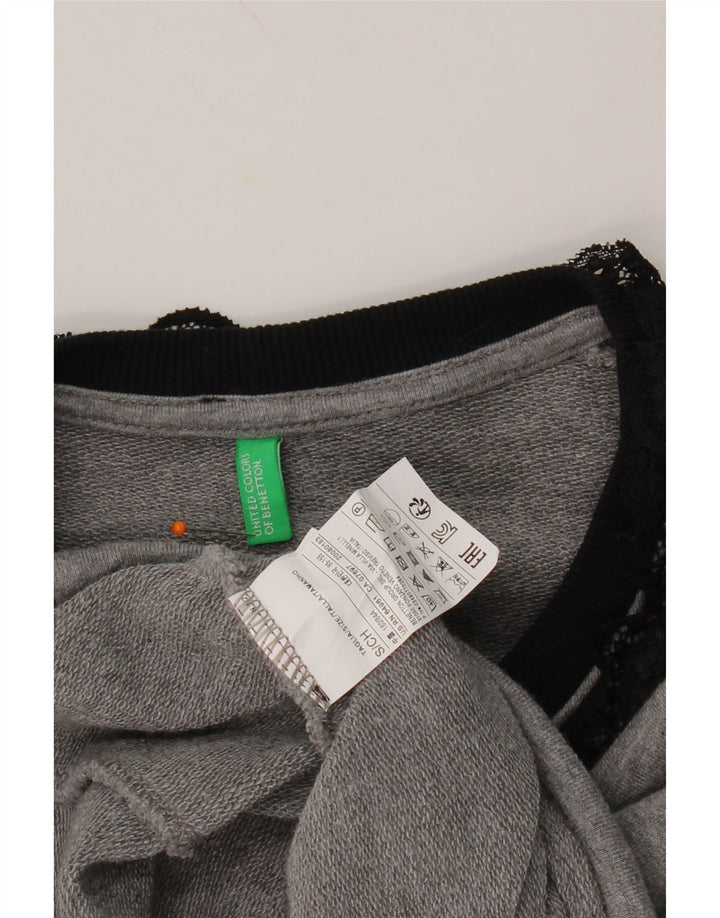 BENETTON Womens Oversized 3/4 Sleeve Sweatshirt Jumper UK 10 Small Grey Vintage Benetton and Second-Hand Benetton from Messina Hembry 