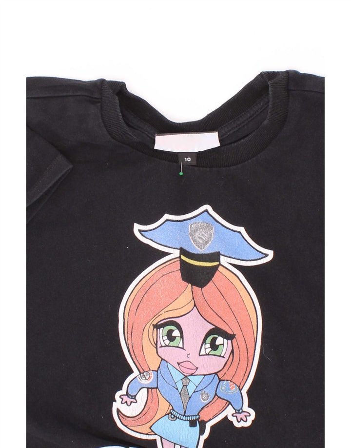 Blauer T-Shirt mit Grafik für Mädchen, 9–10 Jahre, Schwarz