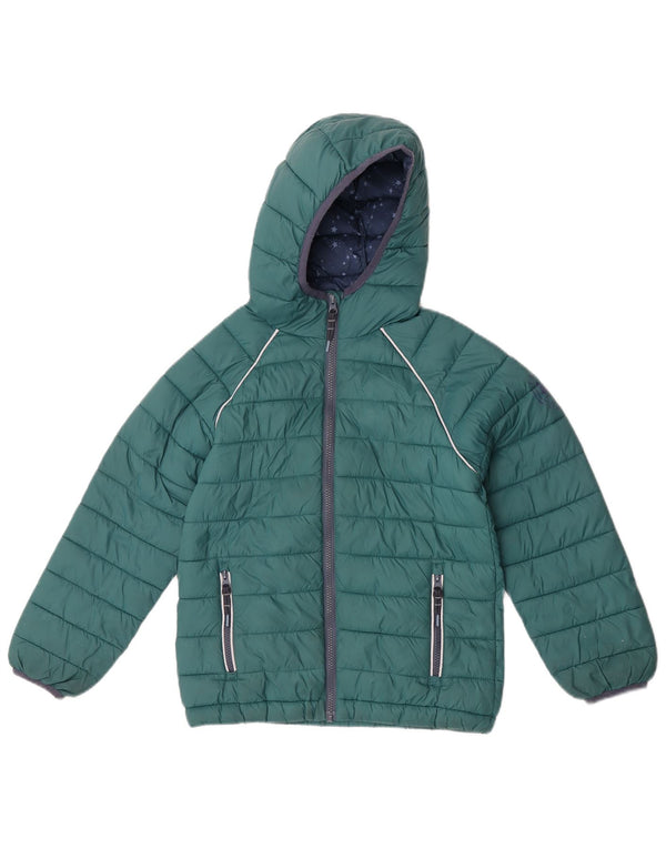 Fat Face Wattierte Jacke mit Kapuze für Mädchen, 10–11 Jahre, grünes Nylon