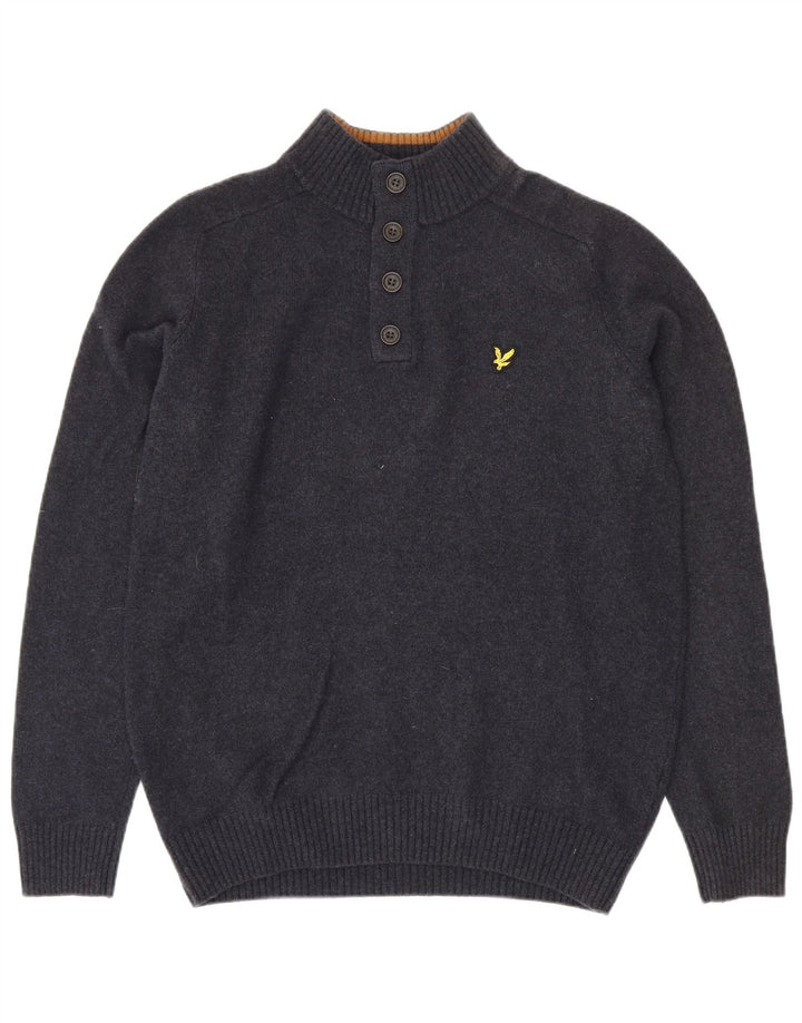 Lyle & Scott Herren-Pullover mit Knopfkragen, groß, marineblaue Lammwolle