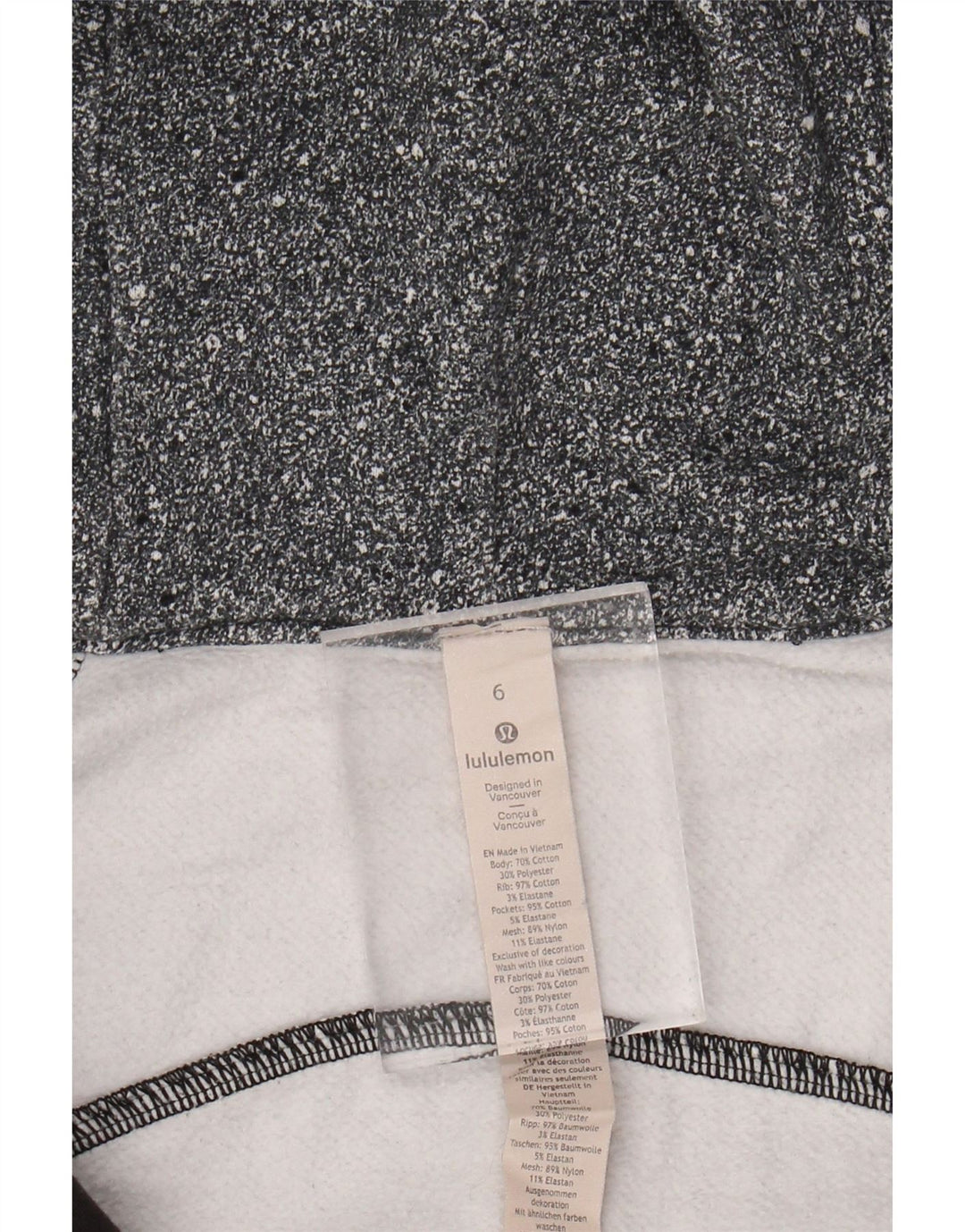 LULULEMON Damen-Kapuzenpullover mit Reißverschluss, US 6, mittelgrau gefleckte Baumwolle