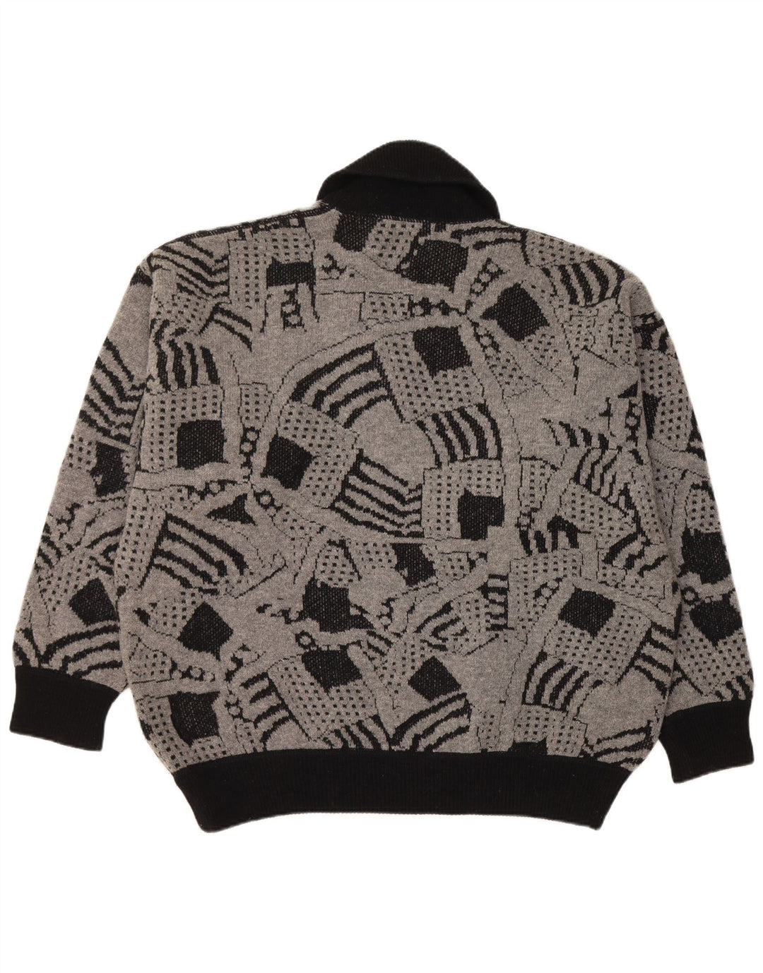 VINTAGE Damen-Pullover mit Schalkragen, UK 16, groß, grau, geometrisch