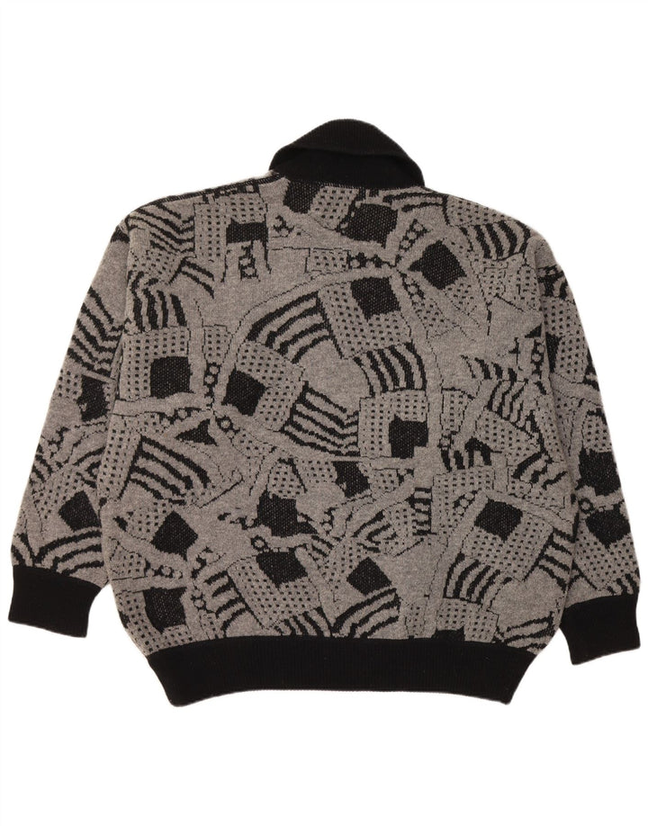 VINTAGE Damen-Pullover mit Schalkragen, UK 16, groß, grau, geometrisch