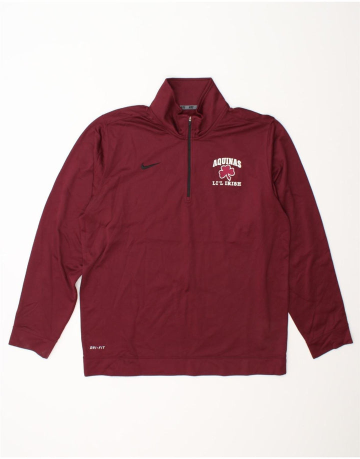 NIKE Mens Dri Fit Graphic Zip Neck Pullover Tracksuit Top Large Burgundy Vintage Nike and Second-Hand Nike from Messina Hembry 