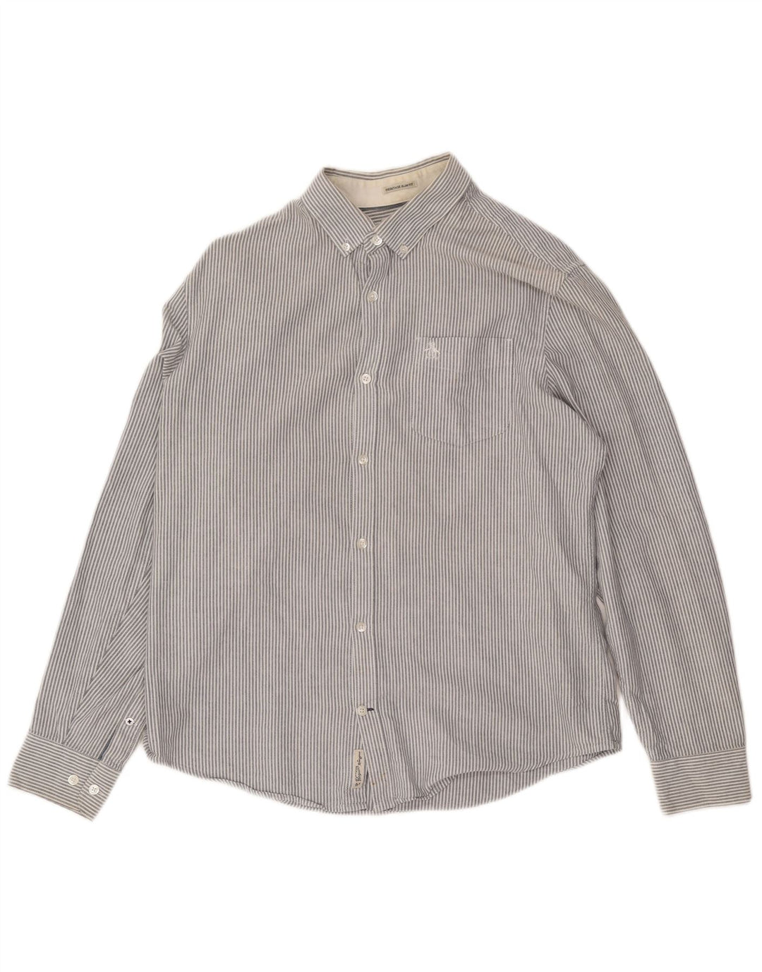 Penguin Herren Heritage Slim Fit Hemd, groß, grau, Nadelstreifen