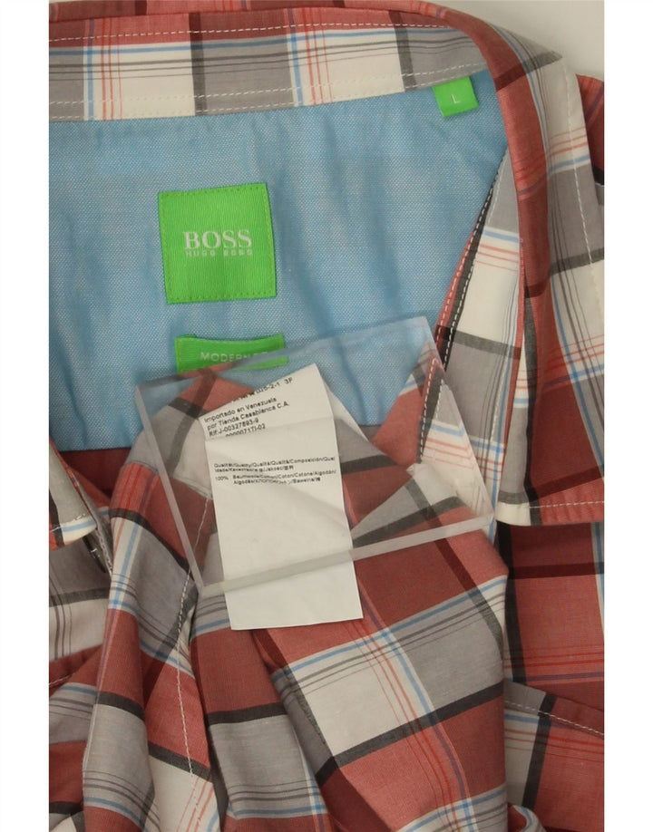 Hugo Boss Herren-Kurzarmhemd mit moderner Passform, groß, rot kariert, Baumwolle