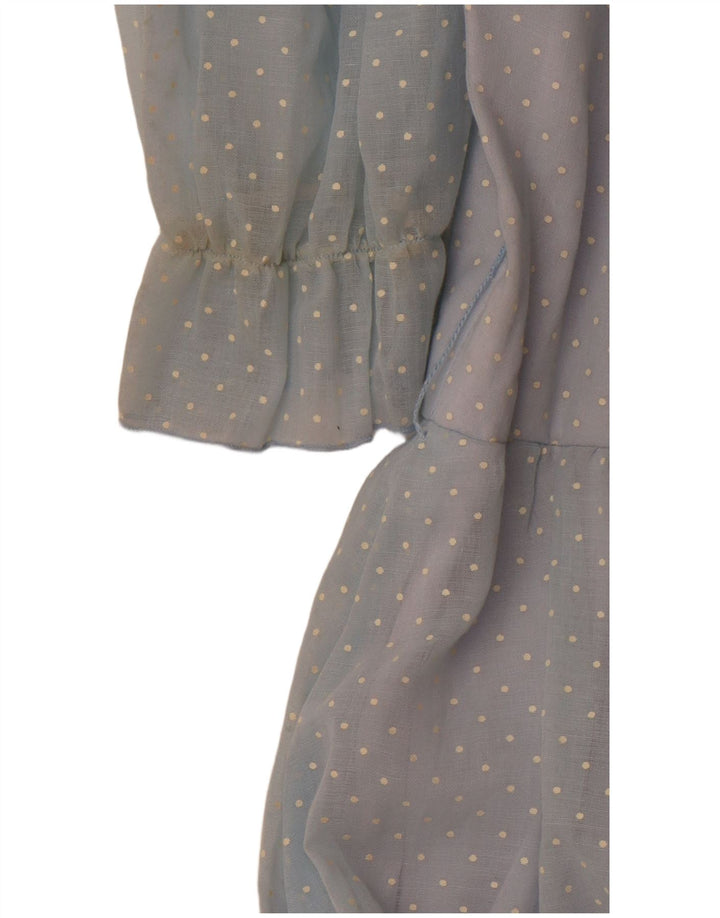 JOHN BENTLEY Damen Maxikleid mit Rüschen vorne UK 12 Mittelblau gepunktet