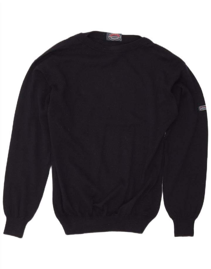 VINTAGE Herren-Pullover mit U-Boot-Ausschnitt, mittleres Marineblau