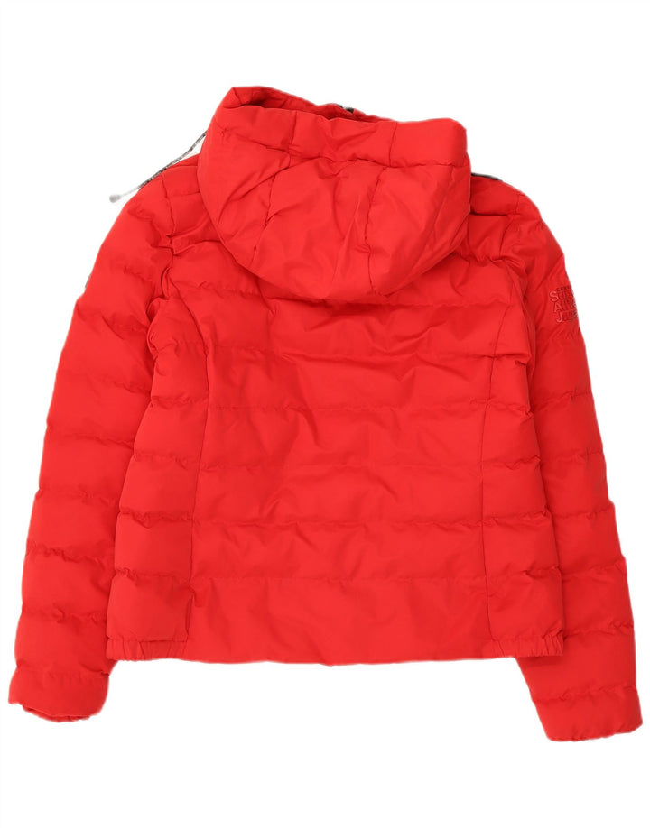 Superdry Damen-Kapuzenjacke, wattiert, UK 12, mittelrotes Nylon