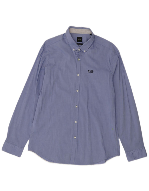 Hugo Boss Herren-Hemd mit normaler Passform, XL, blaue Baumwolle