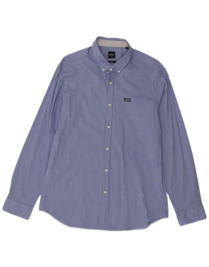 Hugo Boss Herren-Hemd mit normaler Passform, XL, blaue Baumwolle