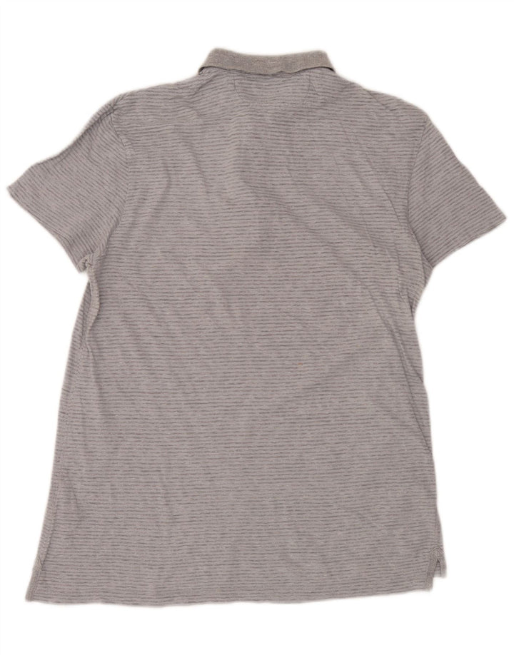 All Saints Herren-Poloshirt, kleine graue Nadelstreifen-Baumwolle
