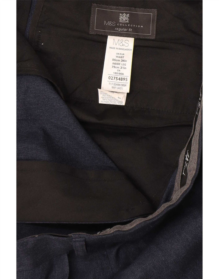 Marks & Spencer Herren-Anzughose mit normaler Passform, W34, L31, marineblaues Polyester