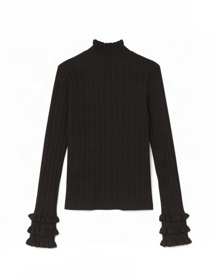 Zara Damen Top Langarm UK 12 Medium Schwarz Viskose