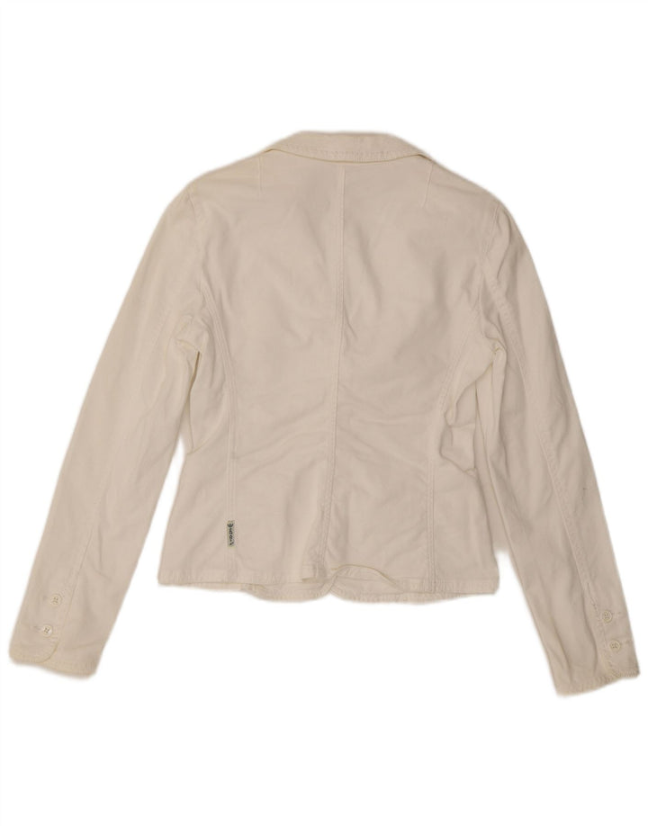 ARMANI JEANS Damen Crop 3 Button Blazer Jacke UK 10 Small Weiß